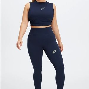 NWT Fabletics Run Anywhere high waisted deep navy/reflective logo L